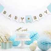 Guirlande Baby-Boy hvid/blå/guld 1,6m babyshower og gender reveal